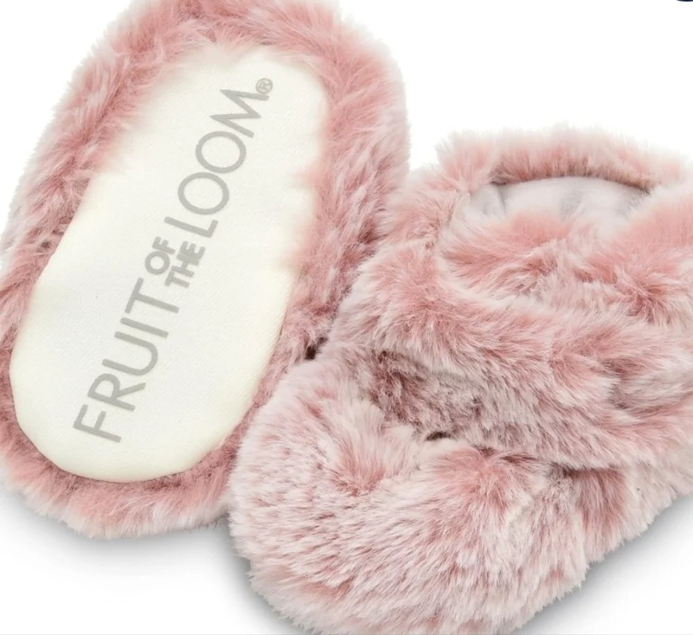 Fruit of the Loom Pink Faux-Fur Wrap Booty Slippers